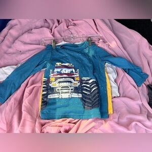 2 sleeve Boys Teal Monster Truck Long Sleeve Tee